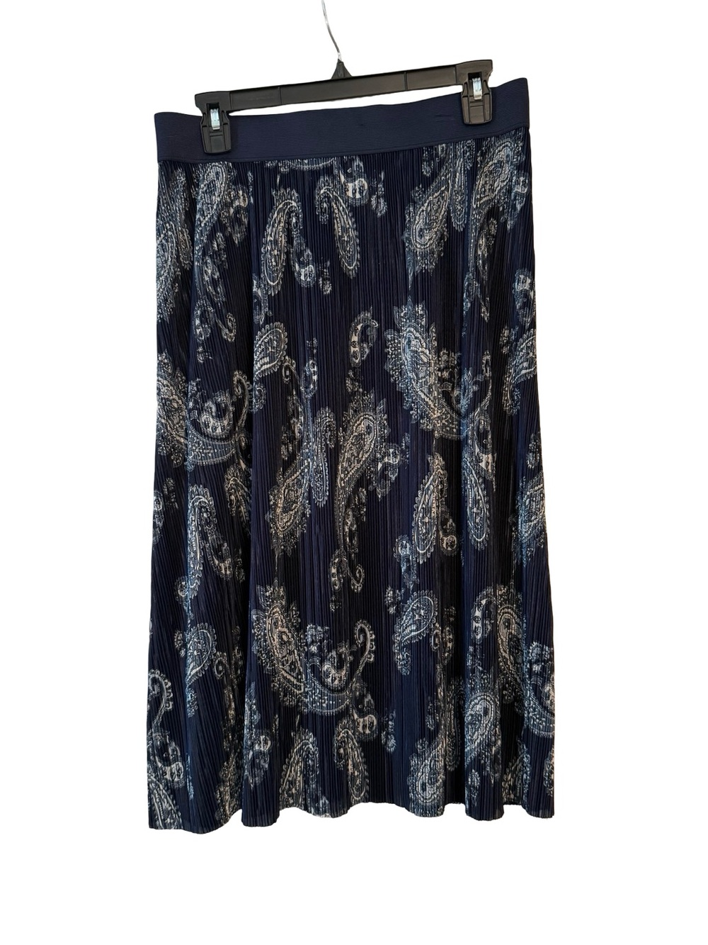 Navy Paisley Pleated Midi Skirt - Brand EST 1946